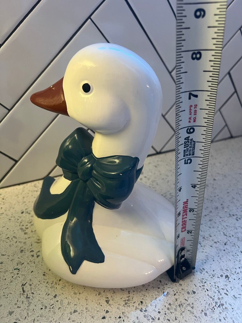 Vintage 1980s Ceramic Goose Cookie Jar Replacement Lid Only Blue Bow